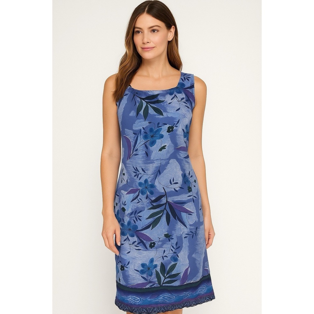 Vintage Phases Tropical Dress Medium Midi Sleeveless Seahorse Shells Cruise Wear
